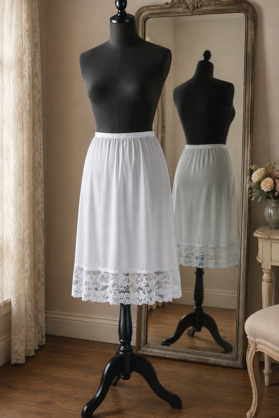 Vintage Vassarette White Nylon Half Slip Small 27 Lace Hem USA Lingerie